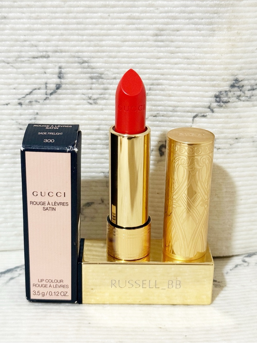 Gucci Satin Lipstick: #300 Sadie Firelight (Coral Red-Orange)